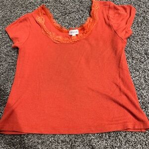 Orange Lace Trim Top
